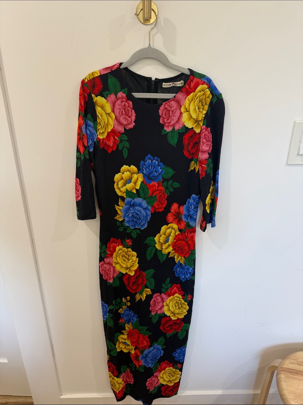 Alice + Olivia Black Maxi Dress with Bold Floral Print
